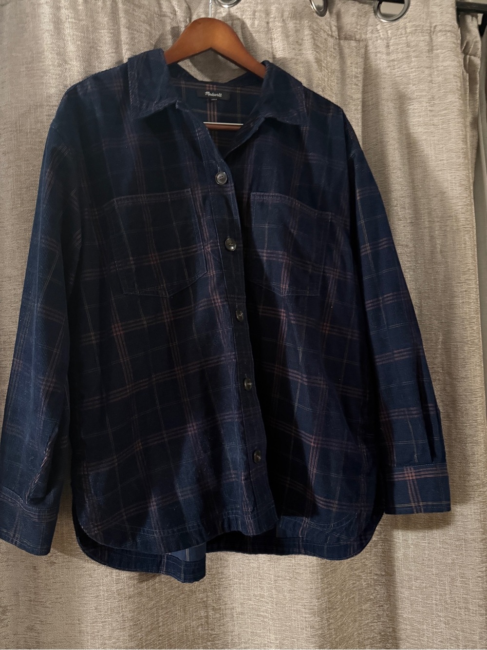 Madewell corduroy oversized Navy Plaid Button-down shirt
